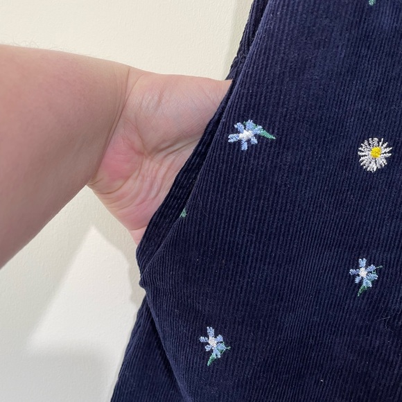TU Navy Cord Pinafore Dress Embroidered Flowers Size 10 - Picture 5 of 8